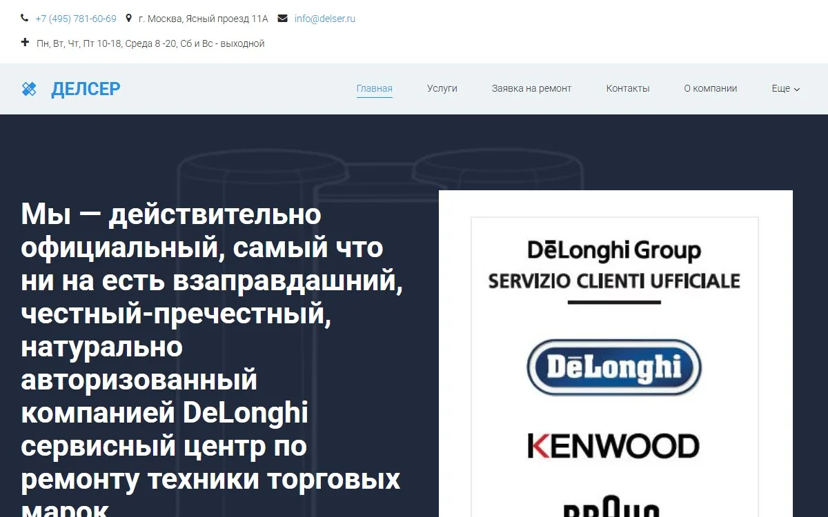 Снимок сайта Делсер